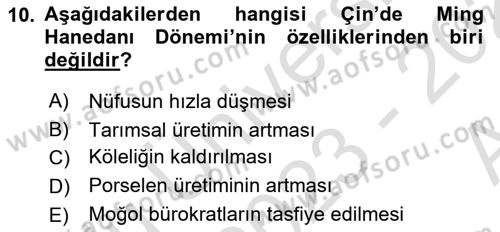 Siyasi Tarih 1 Dersi 2023 - 2024 Yılı (Vize) Ara Sınav Soruları 10. Soru