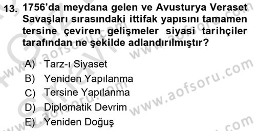 Siyasi Tarih 1 Dersi Ara Sınavı Deneme Sınav Soruları 13. Soru