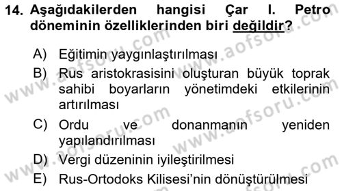Siyasi Tarih 1 Dersi 2023 - 2024 Yılı (Vize) Ara Sınav Soruları 14. Soru