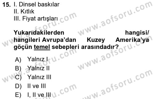Siyasi Tarih 1 Dersi Ara Sınavı Deneme Sınav Soruları 15. Soru