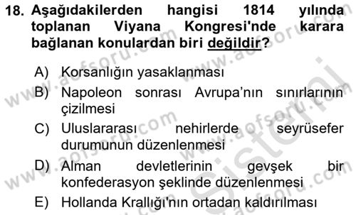 Siyasi Tarih 1 Dersi 2023 - 2024 Yılı (Vize) Ara Sınav Soruları 18. Soru