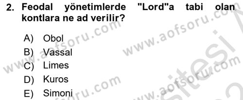 Siyasi Tarih 1 Dersi 2023 - 2024 Yılı (Vize) Ara Sınav Soruları 2. Soru