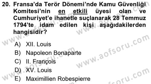 Siyasi Tarih 1 Dersi Ara Sınavı Deneme Sınav Soruları 20. Soru