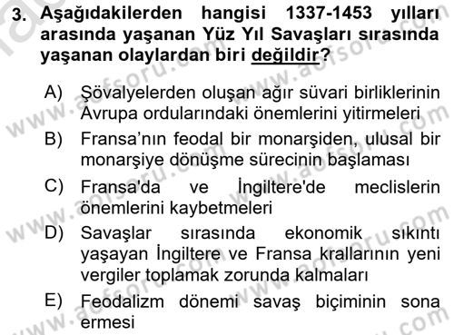 Siyasi Tarih 1 Dersi Ara Sınavı Deneme Sınav Soruları 3. Soru