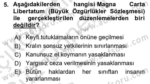 Siyasi Tarih 1 Dersi 2023 - 2024 Yılı (Vize) Ara Sınav Soruları 5. Soru