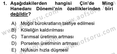 Siyasi Tarih 1 Dersi 2023 - 2024 Yılı Yaz Okulu Sınav Soruları 1. Soru
