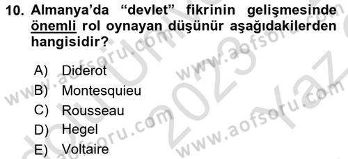 Siyasi Tarih 1 Dersi 2023 - 2024 Yılı Yaz Okulu Sınav Soruları 10. Soru