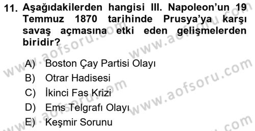 Siyasi Tarih 1 Dersi 2023 - 2024 Yılı Yaz Okulu Sınav Soruları 11. Soru