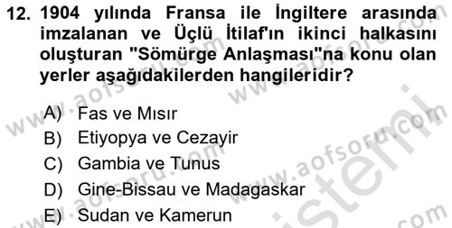 Siyasi Tarih 1 Dersi 2023 - 2024 Yılı Yaz Okulu Sınav Soruları 12. Soru