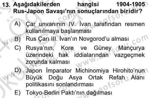 Siyasi Tarih 1 Dersi 2023 - 2024 Yılı Yaz Okulu Sınav Soruları 13. Soru