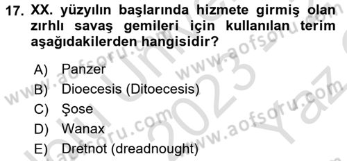 Siyasi Tarih 1 Dersi 2023 - 2024 Yılı Yaz Okulu Sınav Soruları 17. Soru