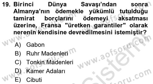 Siyasi Tarih 1 Dersi 2023 - 2024 Yılı Yaz Okulu Sınav Soruları 19. Soru