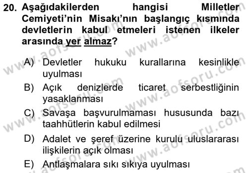 Siyasi Tarih 1 Dersi 2023 - 2024 Yılı Yaz Okulu Sınav Soruları 20. Soru