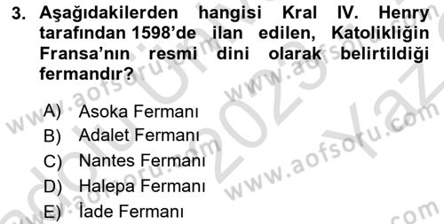 Siyasi Tarih 1 Dersi 2023 - 2024 Yılı Yaz Okulu Sınav Soruları 3. Soru