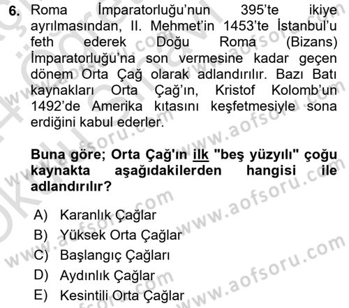 Siyasi Tarih 1 Dersi 2023 - 2024 Yılı Yaz Okulu Sınav Soruları 6. Soru