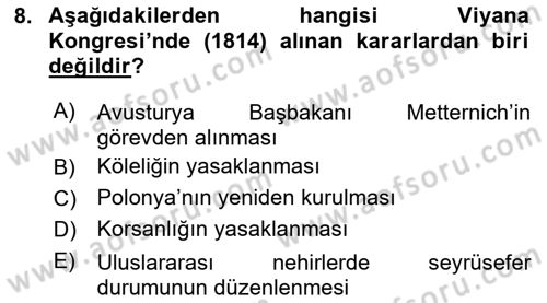 Siyasi Tarih 1 Dersi 2023 - 2024 Yılı Yaz Okulu Sınav Soruları 8. Soru