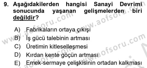 Siyasi Tarih 1 Dersi 2023 - 2024 Yılı Yaz Okulu Sınav Soruları 9. Soru