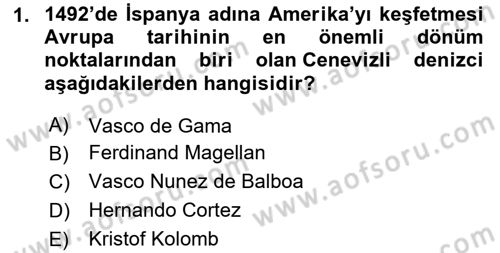 Siyasi Tarih 1 Dersi 2024 - 2025 Yılı (Vize) Ara Sınav Soruları 1. Soru