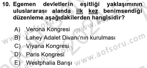 Siyasi Tarih 1 Dersi 2024 - 2025 Yılı (Vize) Ara Sınav Soruları 10. Soru