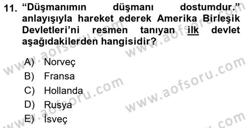 Siyasi Tarih 1 Dersi 2024 - 2025 Yılı (Vize) Ara Sınav Soruları 11. Soru