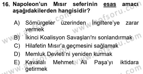 Siyasi Tarih 1 Dersi 2024 - 2025 Yılı (Vize) Ara Sınav Soruları 16. Soru