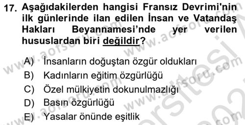 Siyasi Tarih 1 Dersi 2024 - 2025 Yılı (Vize) Ara Sınav Soruları 17. Soru