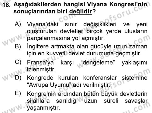 Siyasi Tarih 1 Dersi 2024 - 2025 Yılı (Vize) Ara Sınav Soruları 18. Soru