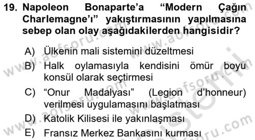 Siyasi Tarih 1 Dersi 2024 - 2025 Yılı (Vize) Ara Sınav Soruları 19. Soru
