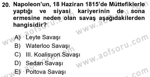 Siyasi Tarih 1 Dersi 2024 - 2025 Yılı (Vize) Ara Sınav Soruları 20. Soru