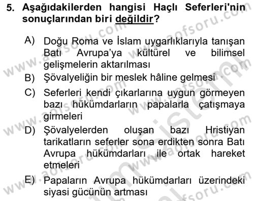 Siyasi Tarih 1 Dersi 2024 - 2025 Yılı (Vize) Ara Sınav Soruları 5. Soru