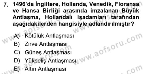 Siyasi Tarih 1 Dersi 2024 - 2025 Yılı (Vize) Ara Sınav Soruları 7. Soru