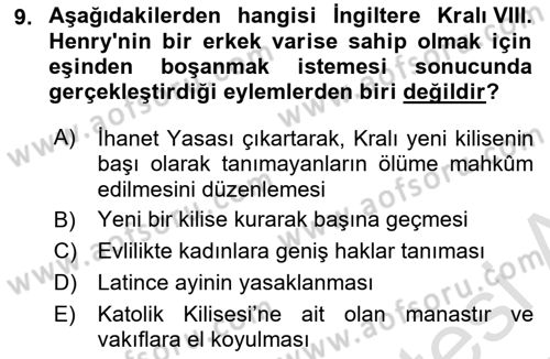 Siyasi Tarih 1 Dersi 2024 - 2025 Yılı (Vize) Ara Sınav Soruları 9. Soru