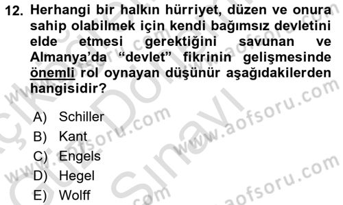 Siyasi Tarih 1 Dersi 2024 - 2025 Yılı (Final) Dönem Sonu Sınav Soruları 12. Soru