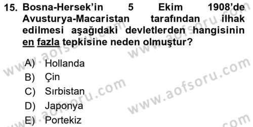 Siyasi Tarih 1 Dersi 2024 - 2025 Yılı (Final) Dönem Sonu Sınav Soruları 15. Soru