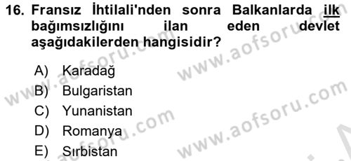 Siyasi Tarih 1 Dersi 2024 - 2025 Yılı (Final) Dönem Sonu Sınav Soruları 16. Soru
