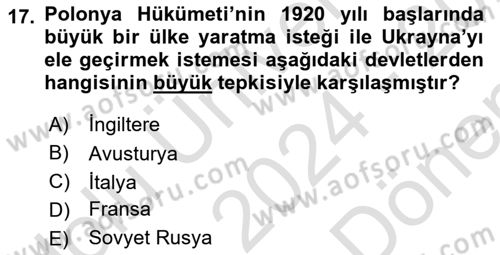 Siyasi Tarih 1 Dersi 2024 - 2025 Yılı (Final) Dönem Sonu Sınav Soruları 17. Soru