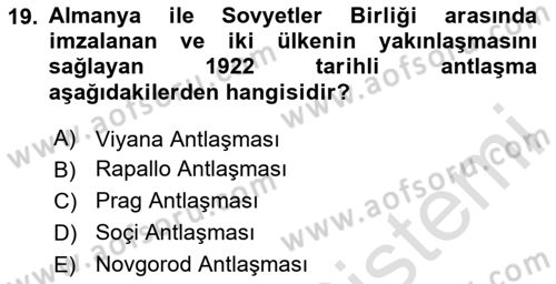 Siyasi Tarih 1 Dersi 2024 - 2025 Yılı (Final) Dönem Sonu Sınav Soruları 19. Soru