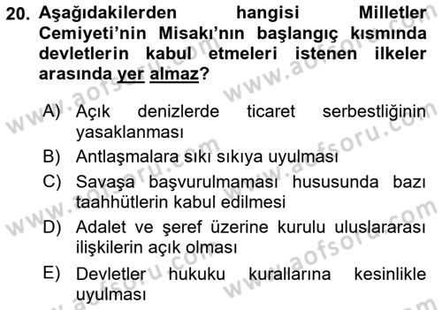 Siyasi Tarih 1 Dersi 2024 - 2025 Yılı (Final) Dönem Sonu Sınav Soruları 20. Soru