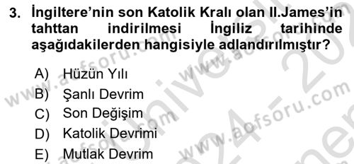 Siyasi Tarih 1 Dersi 2024 - 2025 Yılı (Final) Dönem Sonu Sınav Soruları 3. Soru