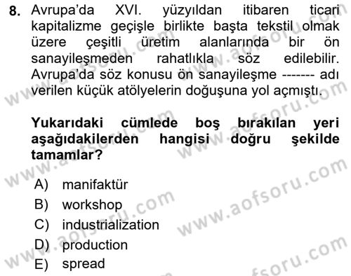 Siyasi Tarih 1 Dersi 2024 - 2025 Yılı (Final) Dönem Sonu Sınav Soruları 8. Soru