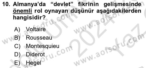 Siyasi Tarih 1 Dersi 2024 - 2025 Yılı Yaz Okulu Sınav Soruları 10. Soru