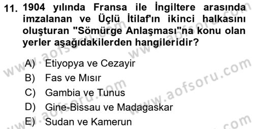Siyasi Tarih 1 Dersi 2024 - 2025 Yılı Yaz Okulu Sınav Soruları 11. Soru