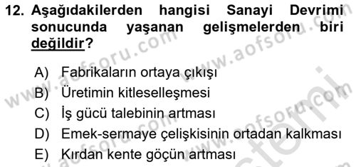 Siyasi Tarih 1 Dersi 2024 - 2025 Yılı Yaz Okulu Sınav Soruları 12. Soru