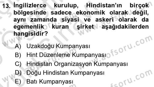 Siyasi Tarih 1 Dersi 2024 - 2025 Yılı Yaz Okulu Sınav Soruları 13. Soru
