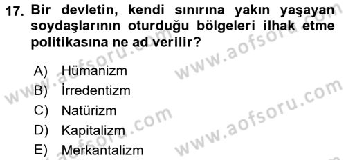 Siyasi Tarih 1 Dersi 2024 - 2025 Yılı Yaz Okulu Sınav Soruları 17. Soru