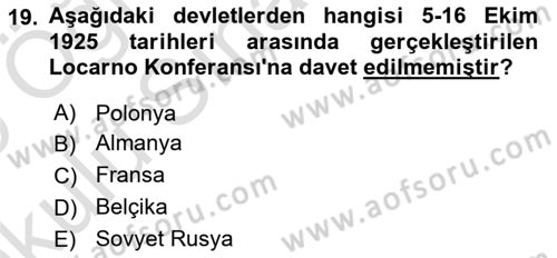 Siyasi Tarih 1 Dersi 2024 - 2025 Yılı Yaz Okulu Sınav Soruları 19. Soru
