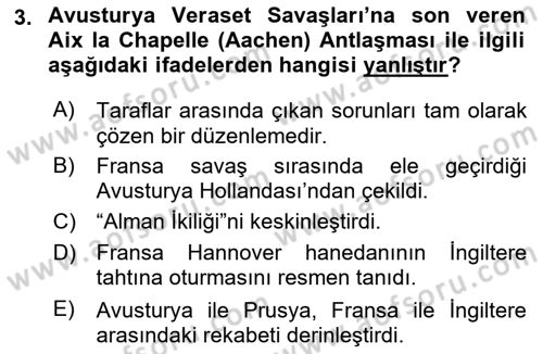 Siyasi Tarih 1 Dersi 2024 - 2025 Yılı Yaz Okulu Sınav Soruları 3. Soru