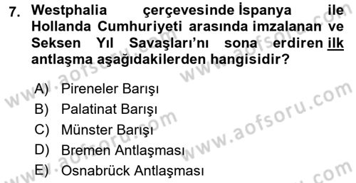 Siyasi Tarih 1 Dersi 2024 - 2025 Yılı Yaz Okulu Sınav Soruları 7. Soru