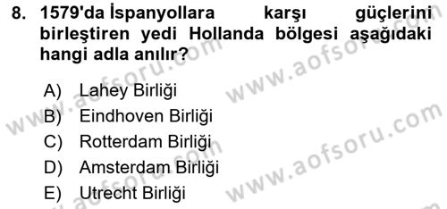 Siyasi Tarih 1 Dersi 2024 - 2025 Yılı Yaz Okulu Sınav Soruları 8. Soru