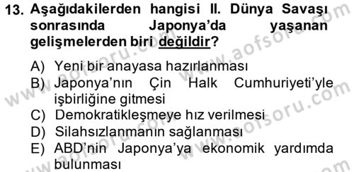 Siyasi Tarih 2 Dersi 2012 - 2013 Yılı (Vize) Ara Sınav Soruları 13. Soru